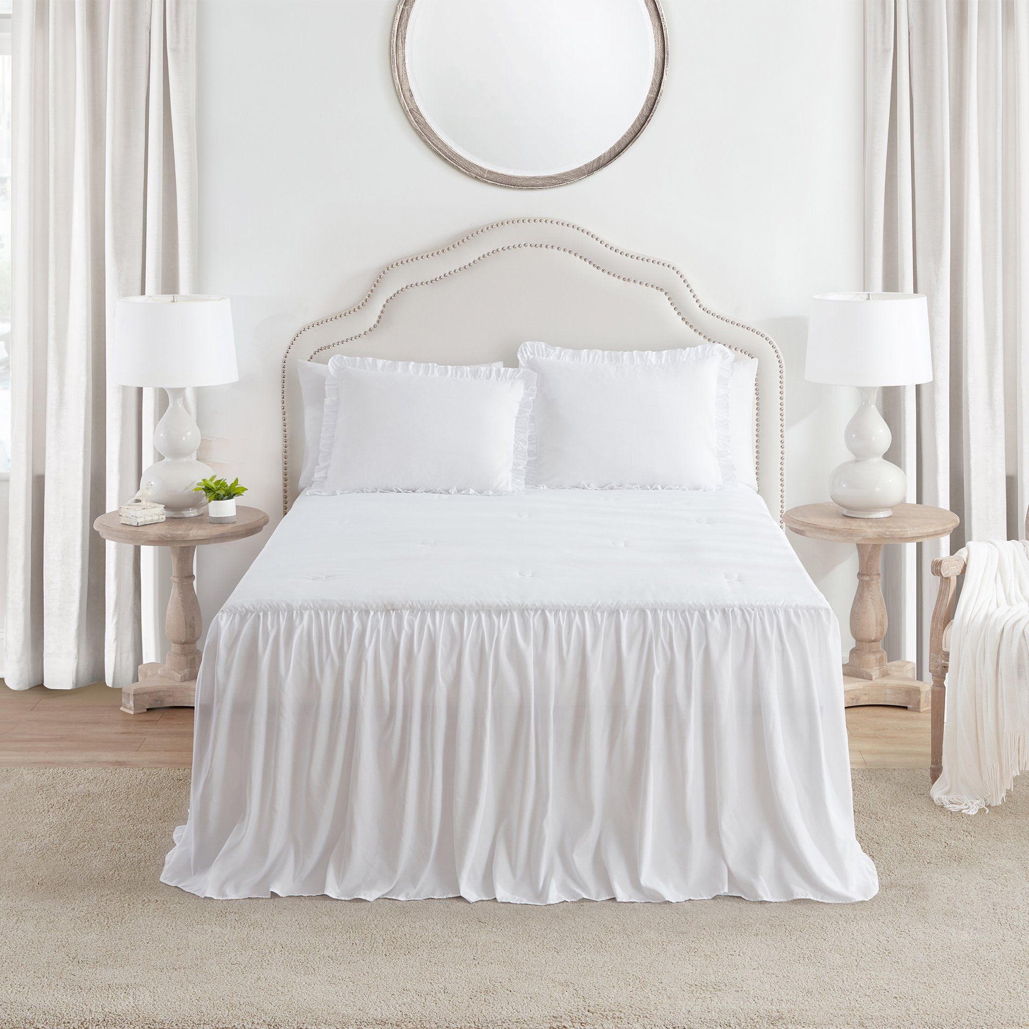 My Texas House Angelina Soft Wash Ruffle Bedspread Set, Twin, Bright White | Walmart (US)