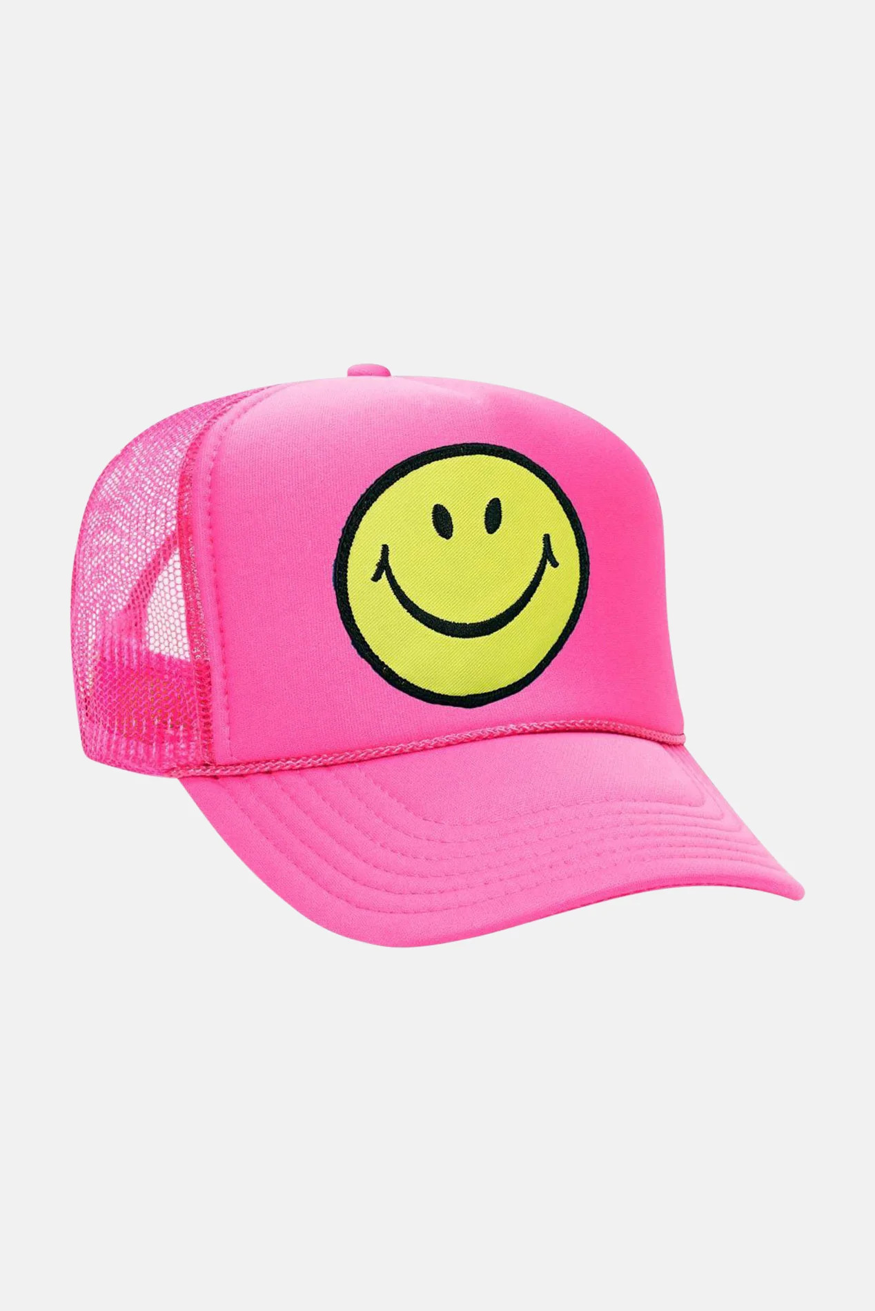 Smiley Trucker Hat Neon Pink | Blue & Cream