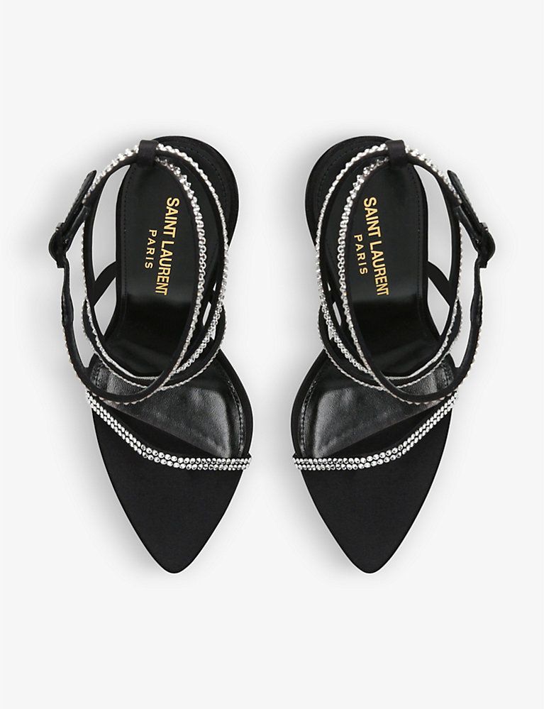 SAINT LAURENT Gippy crystal-embellished leather heeled sandals | Selfridges