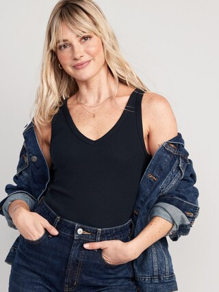First-Layer Rib-Knit V-Neck Tank Top for Women | Old Navy (US)