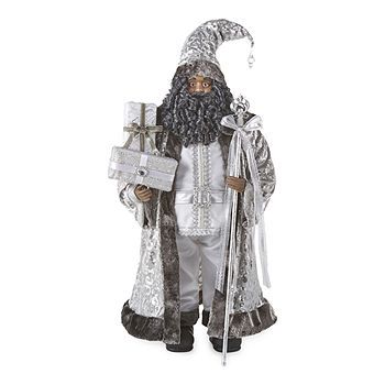 North Pole Trading Co. 36" African American Silver with Fur Santa Figurine | JCPenney