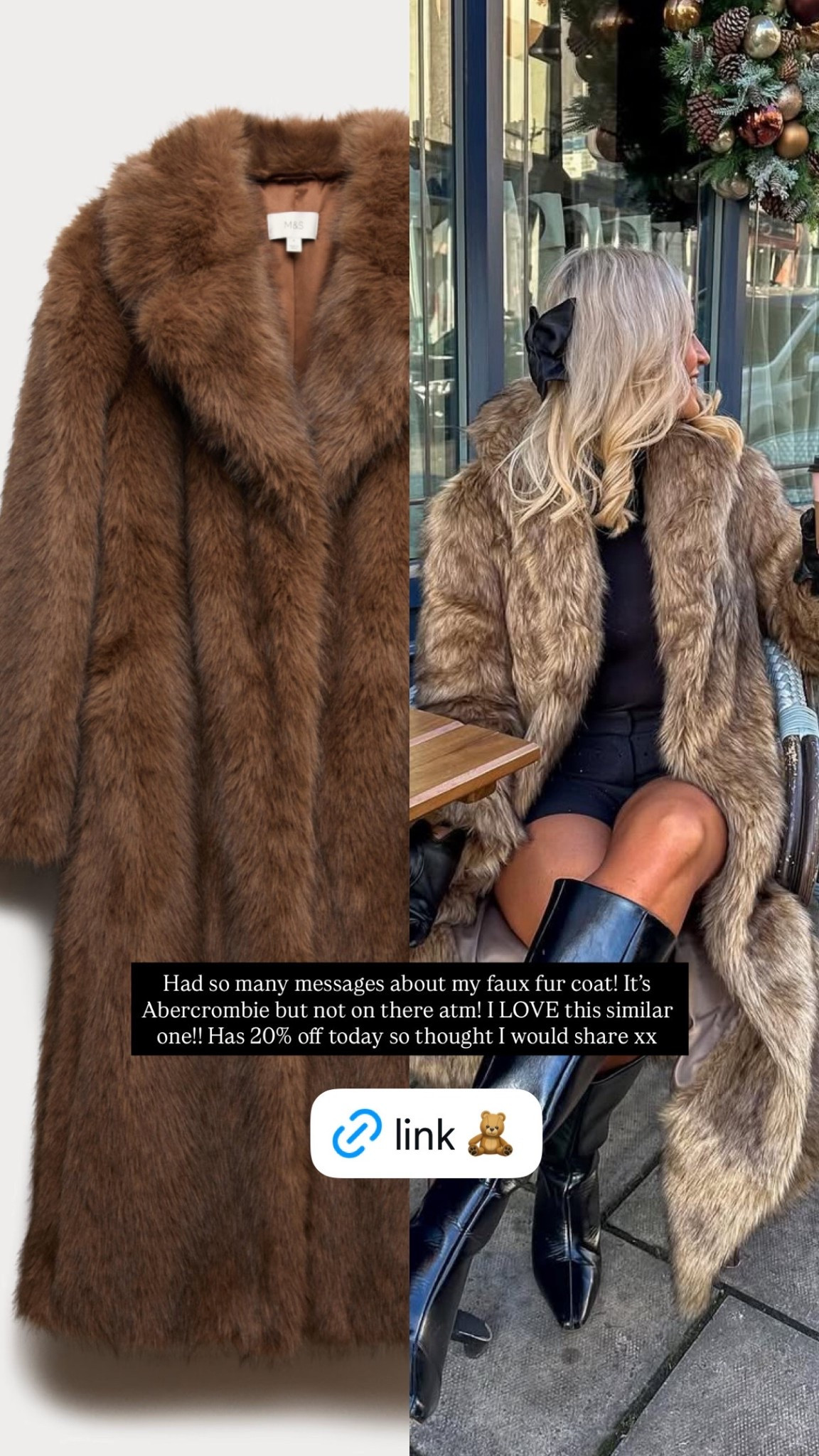 Had so many messages about this fur coat! It’s not available atm but I LOVE this one and it has 20% off today!! 

#LTKwinter #LTKfestive