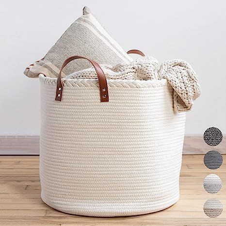XXL Premium Blanket Storage Baskets 18"x16"-Big Basket for Blankets Living Room – White Large W... | Amazon (US)