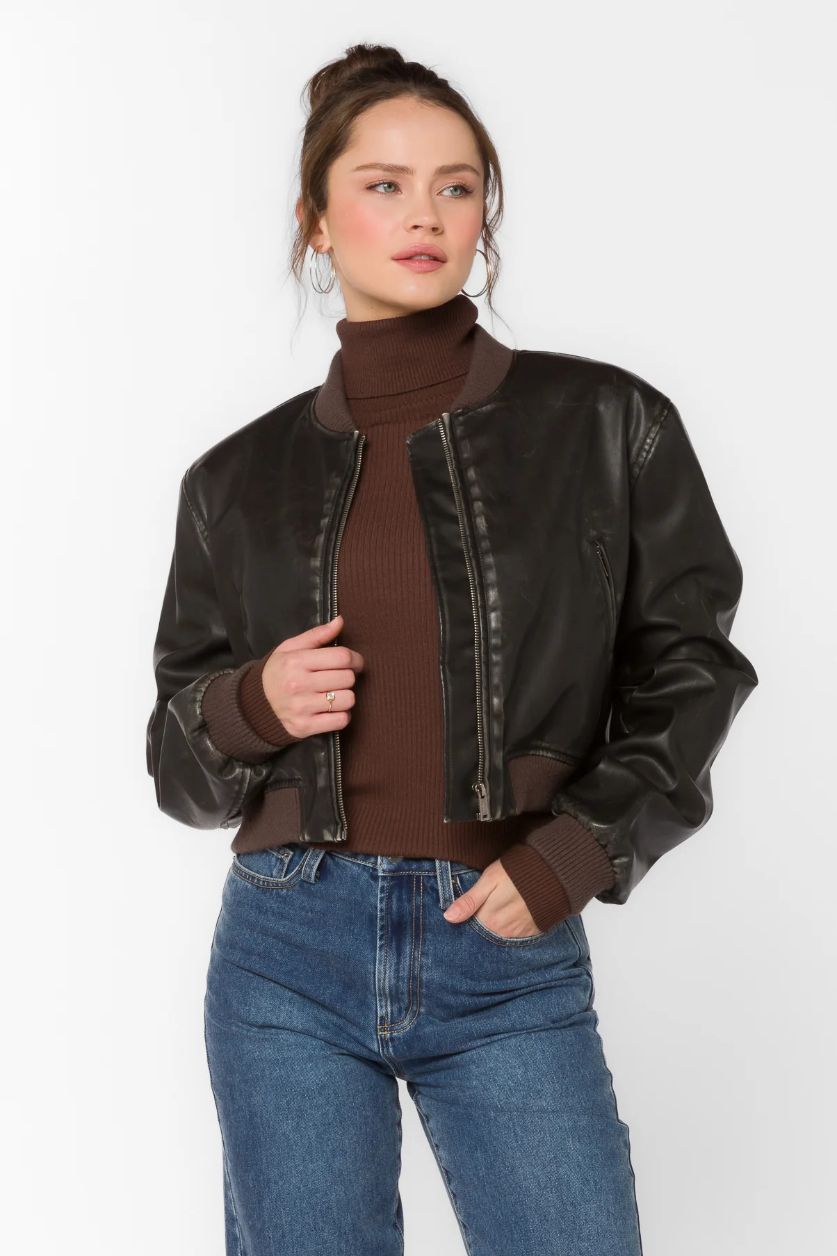 Becca Vintage Brown Vegan Leather Jacket | Velvet Heart Clothing