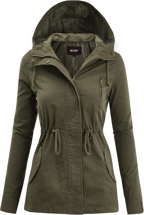 FASHION BOOMY Women's Zip Up Safari Military Anorak Jacket with Hood Drawstring - Regular and Plu... | Amazon (US)