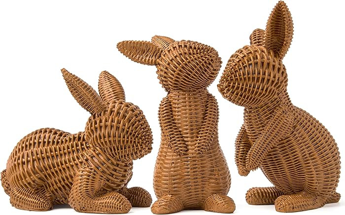 JOYIN 3 PCS Easter Bunny Resin Decorations, Rattan-Look Realistic Bunny Rabbit Figurines for Home... | Amazon (US)
