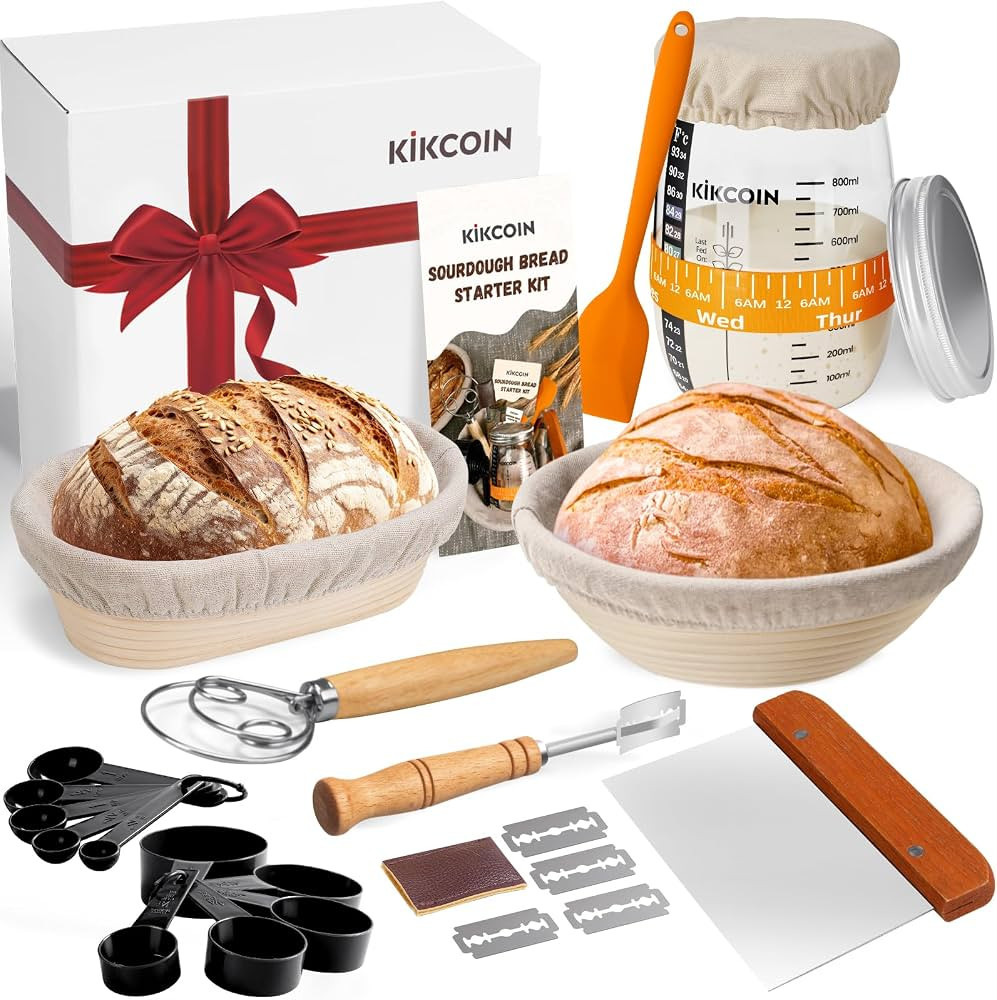 Complete Sourdough Starter Kit, Kikcoin 27PCS Banneton Bread Proofing Basket Set Includes 35oz So... | Amazon (US)