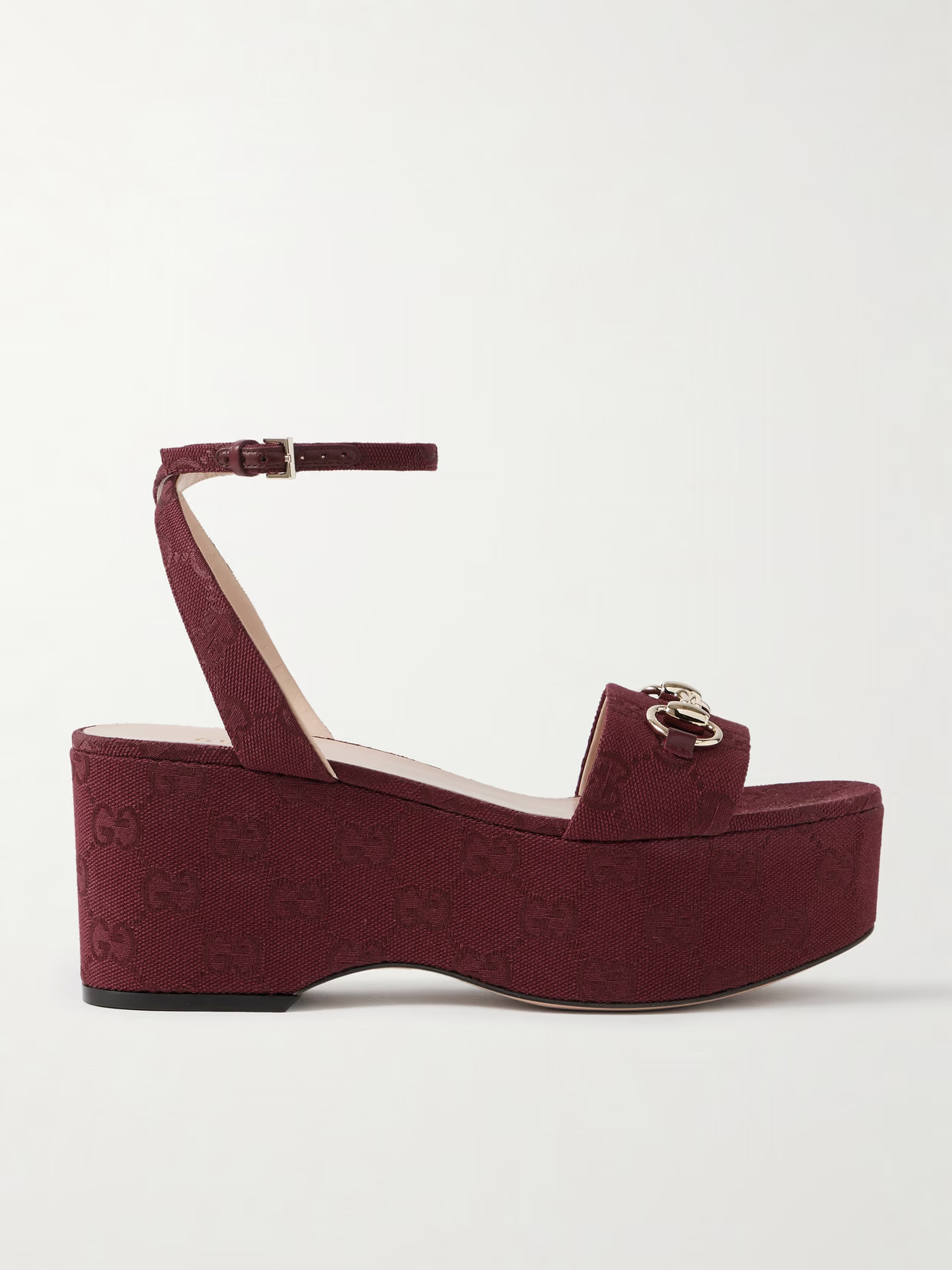 Gucci - Lady Horsebit-embellished Canvas-jacquard Platform Sandals - Burgundy | NET-A-PORTER (US)
