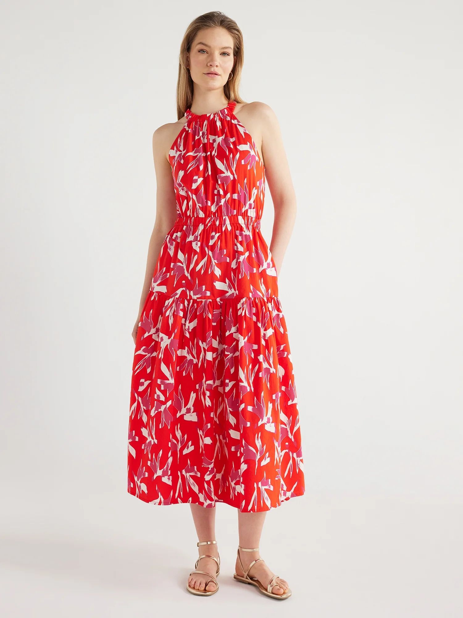 Scoop Women's Gathered Poplin Halter Dress, Sizes XS-XXL | Walmart (US)
