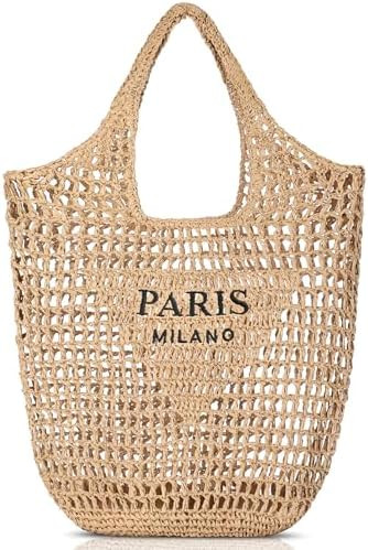 Pleneal Beach Bags for Women - Women Beach Tote Bag, Summer Mesh Hollow Straw Tote Bag for Holida... | Amazon (US)