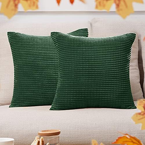 Deconovo Corduroy Pillow Covers, 18x18 Inch, Square Throw Pillow Cover in Dark Green, Cushion Cover  | Amazon (US)