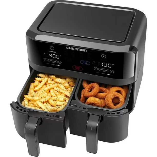Chefman TurboFry Digital Touch Dual Basket Air Fryer, XL 9 Quart, 1500W, Black | Walmart (US)