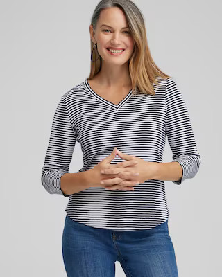 Stripe V-neck 3/4 Sleeve Tee | Chico's