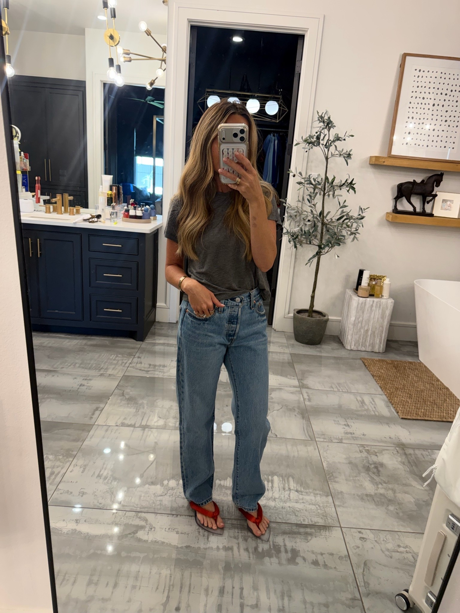 24 in jeans and xs in tee - sandals true to size