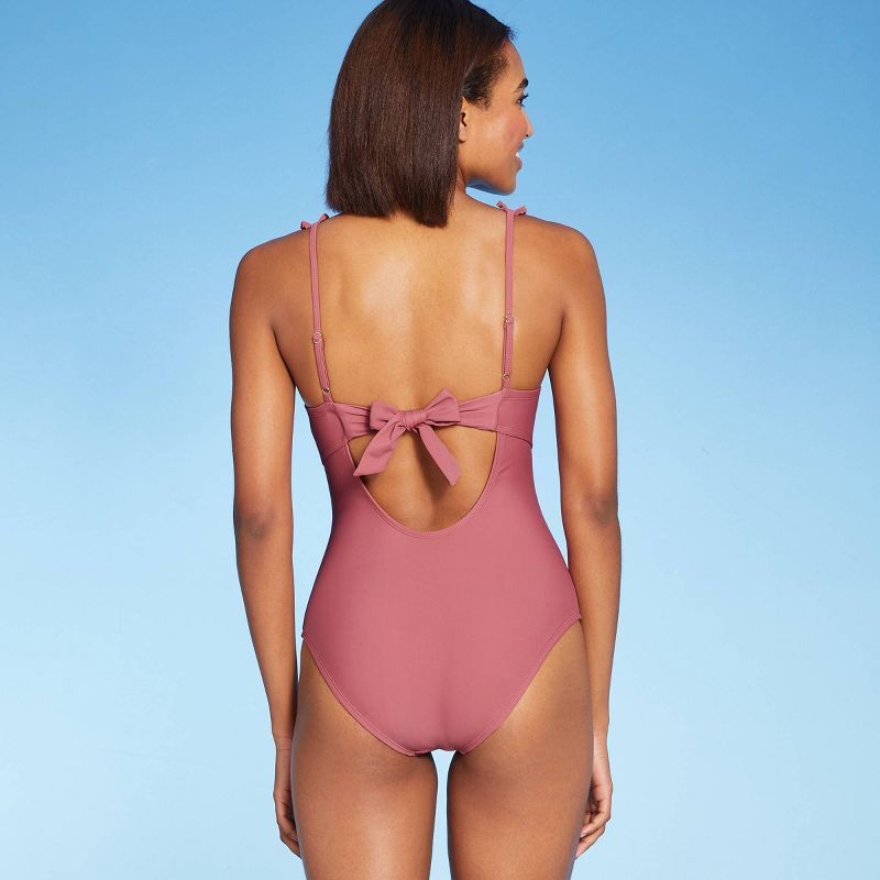 Women's Square Neck Ruffle Shoulder Medium Coverage One Piece Swimsuit - Kona Sol™ Mauvewood | Target