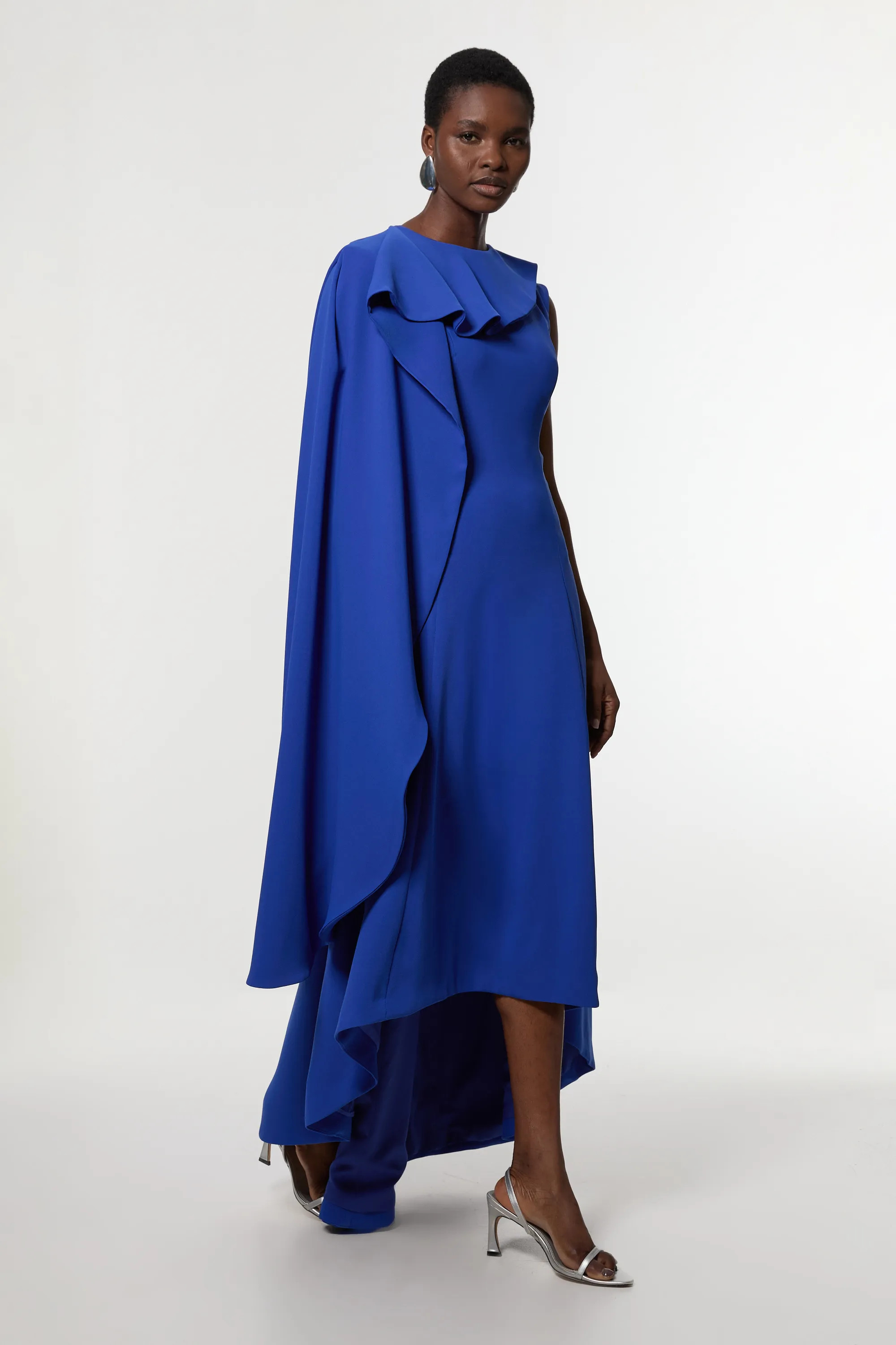 Cobalt KarenMillen Soft Tailored Colour Block Cape Detail Full Skirted Maxi Dress | Oasis | Oasis UK & IE