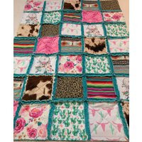 Boho Rag Quilt Cow Skull, Cactus, Leopard - Teal & Hot Pink | Etsy (US)