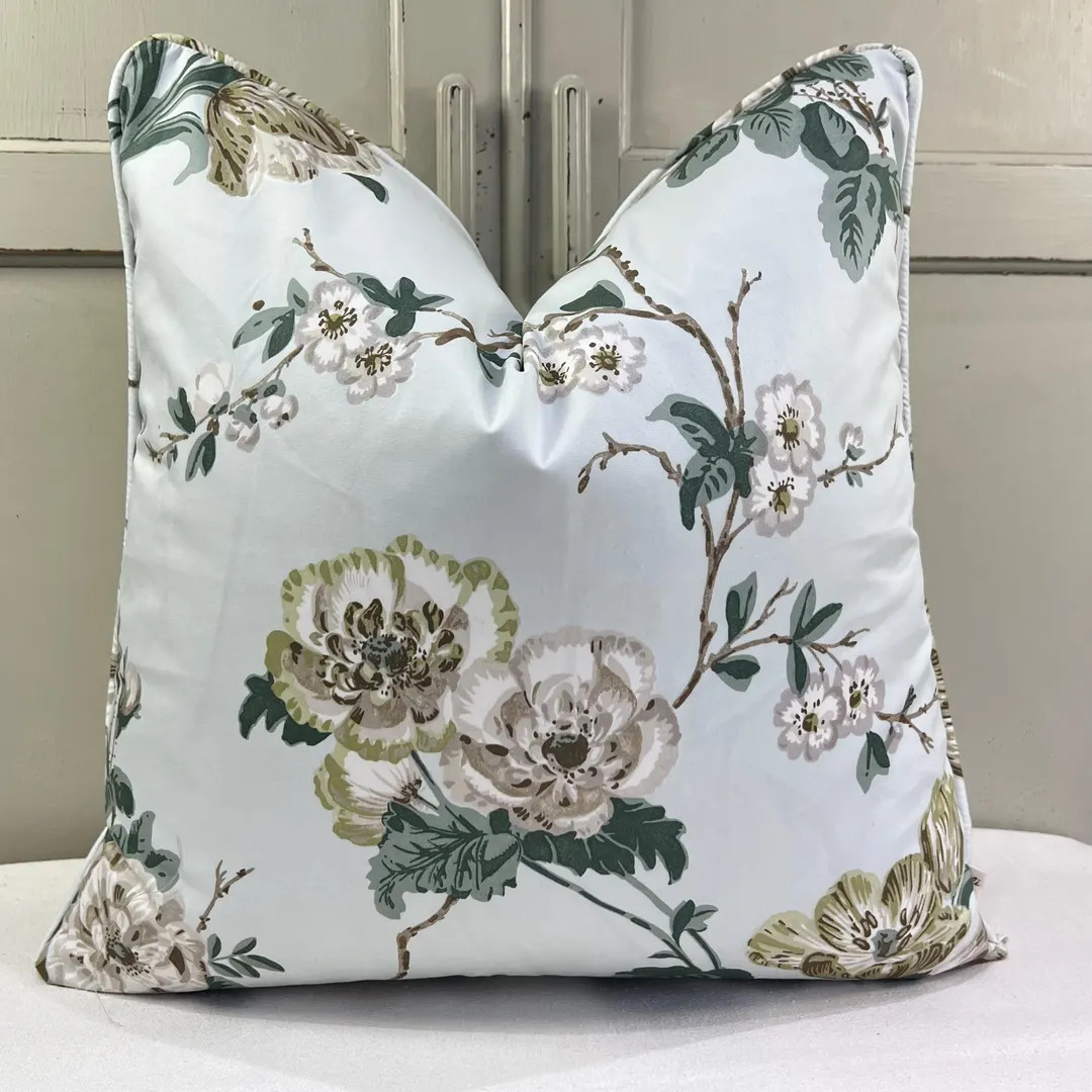 Schumacher Luxury Designer "Betty Chintz" Floral Celadon Blue Cushion Pillow Sofa Cover | Etsy (US)