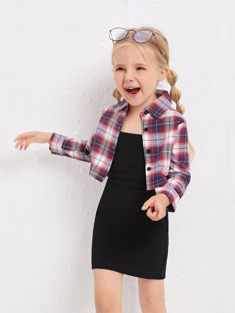 Toddler Girls Plaid Blouse & Cami Dress | SHEIN