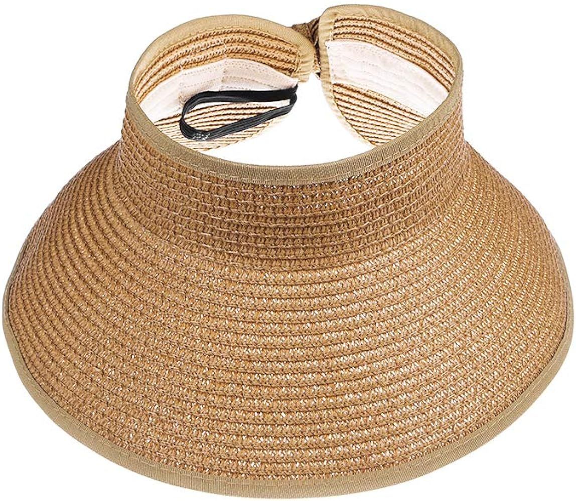 Kids Summer Roll Up Sun Visor Hat Wide Brim Straw Teens Beach Hat Cap Sun Hats with Bow for Girls | Amazon (US)
