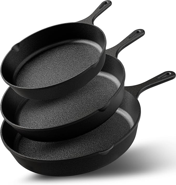 Utopia Kitchen Premium Cast iron Skillets 3 Piece Set, Chef's Pan, Pre Seasoned Frying Pan, 6, 8 ... | Amazon (US)