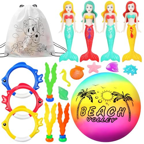 Pool Toys for Kids, Mermaid Swim Diving Pool Toys for Toddlers Girls,Underwater Sinking Water Ball Games, Pool Swim Float Treasure Fish Toy, Diving Ring Toys with Mesh Bag for Summer Pool Beach Party | Amazon (US)