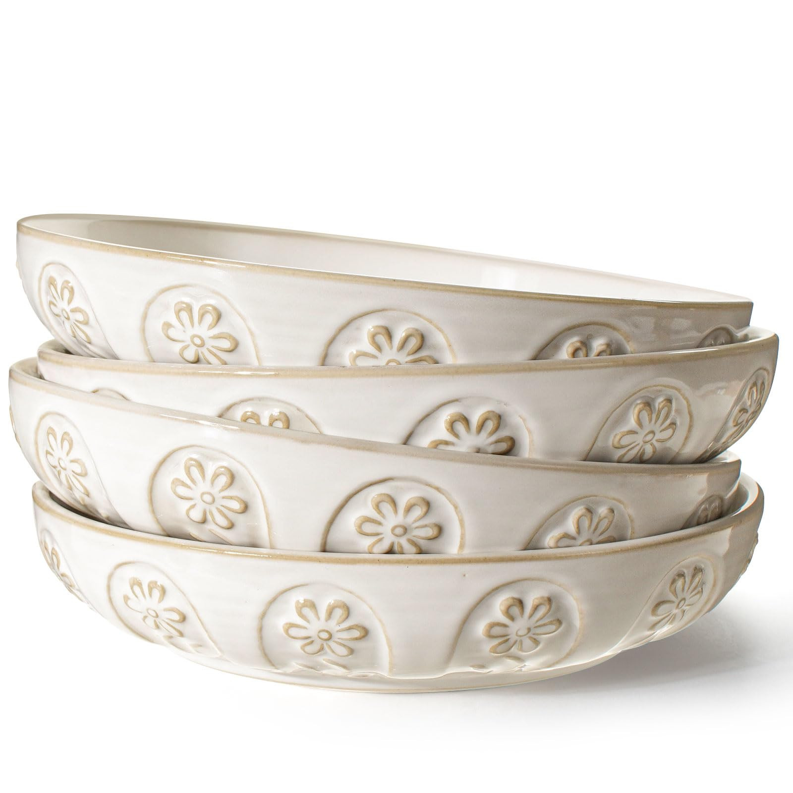 Artena Pasta Bowls, 50oz Large Salad Serving Bowls, 9.75'' Plates Bowls Set of 4, Big White Ceram... | Amazon (US)