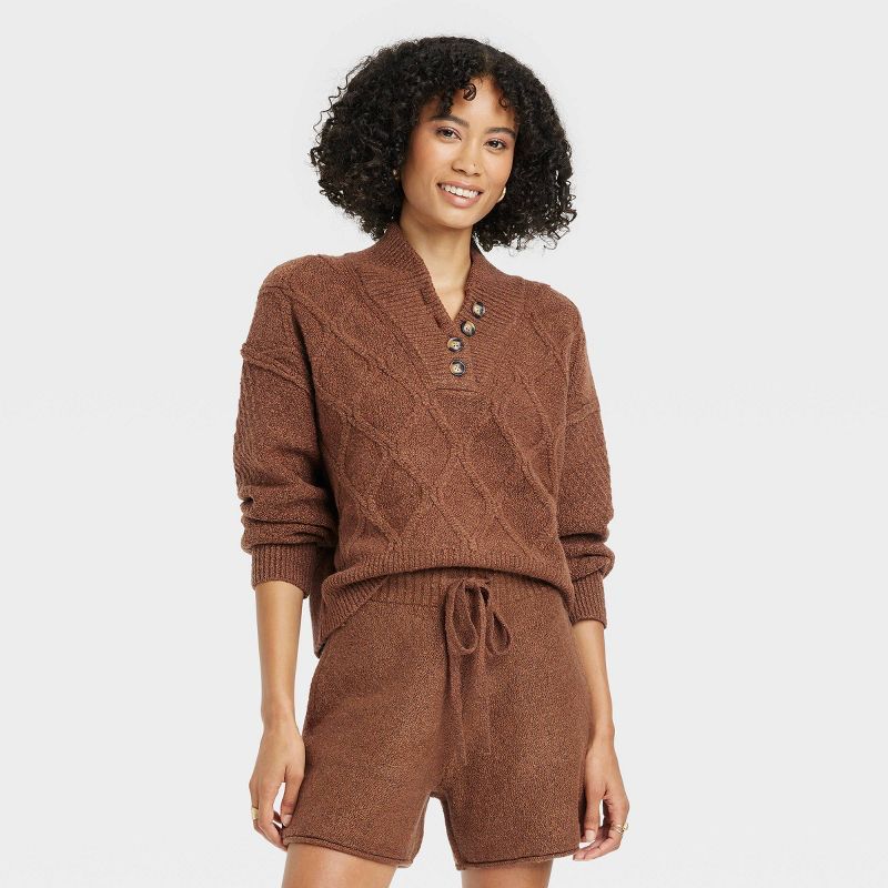 Women's Henley Neck Button-Front Pullover Sweater - Universal Thread™ | Target