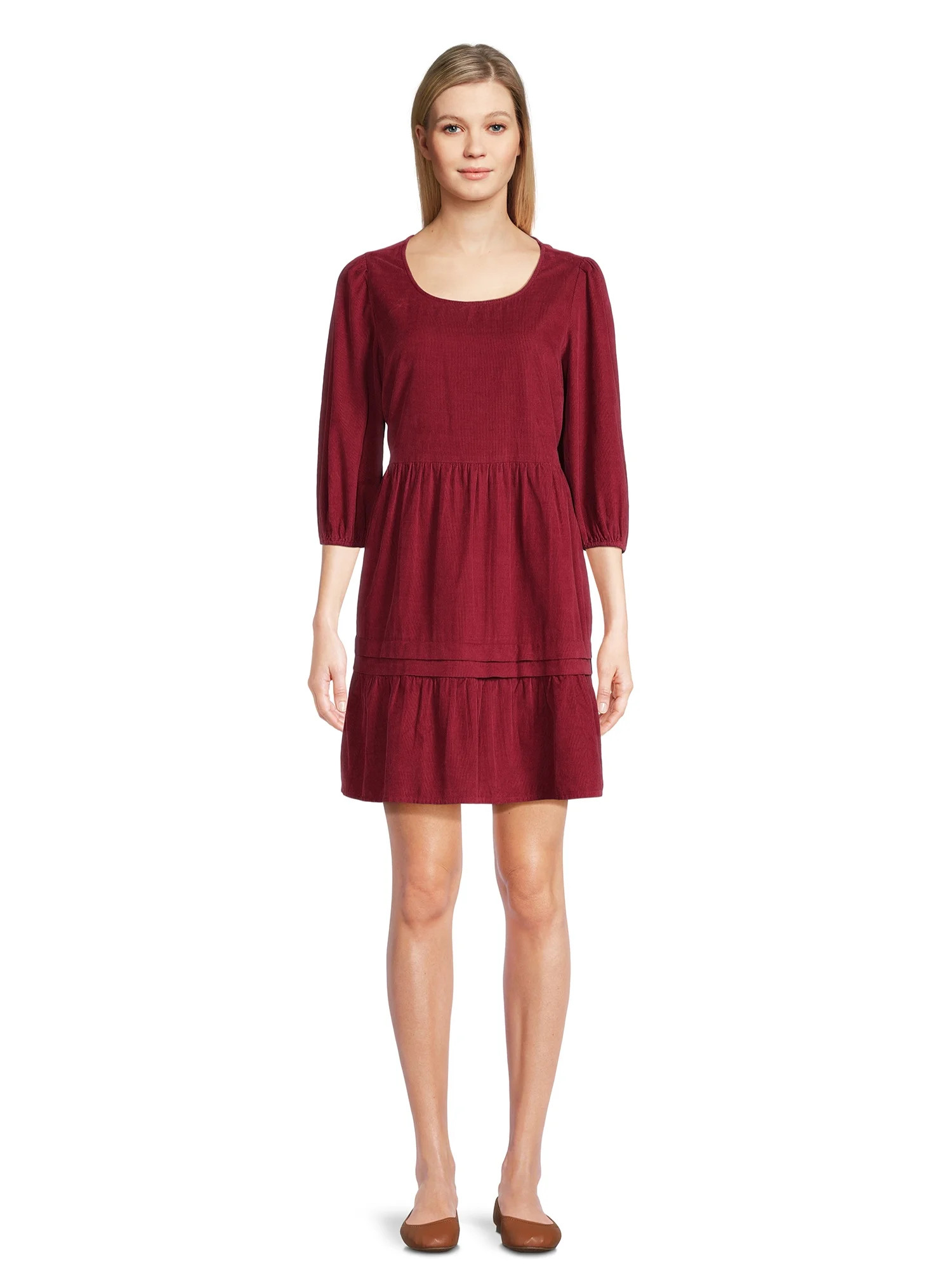 Time and Tru Women's Corduroy Dress with 3/4-Length Sleeves, Sizes XS-XXXL - Walmart.com | Walmart (US)