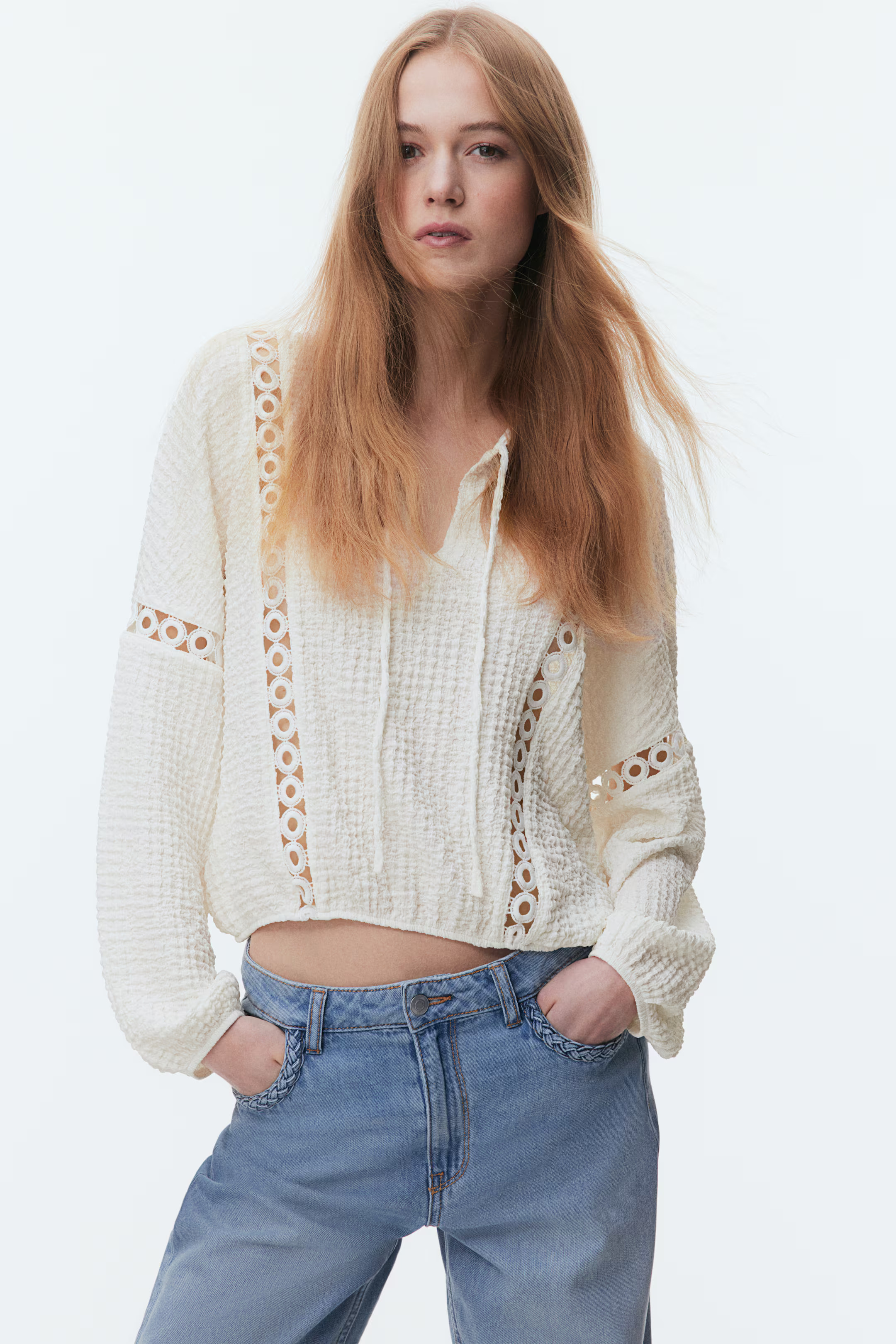 Lace-Inset Crinkled Blouse | H&M (US + CA)
