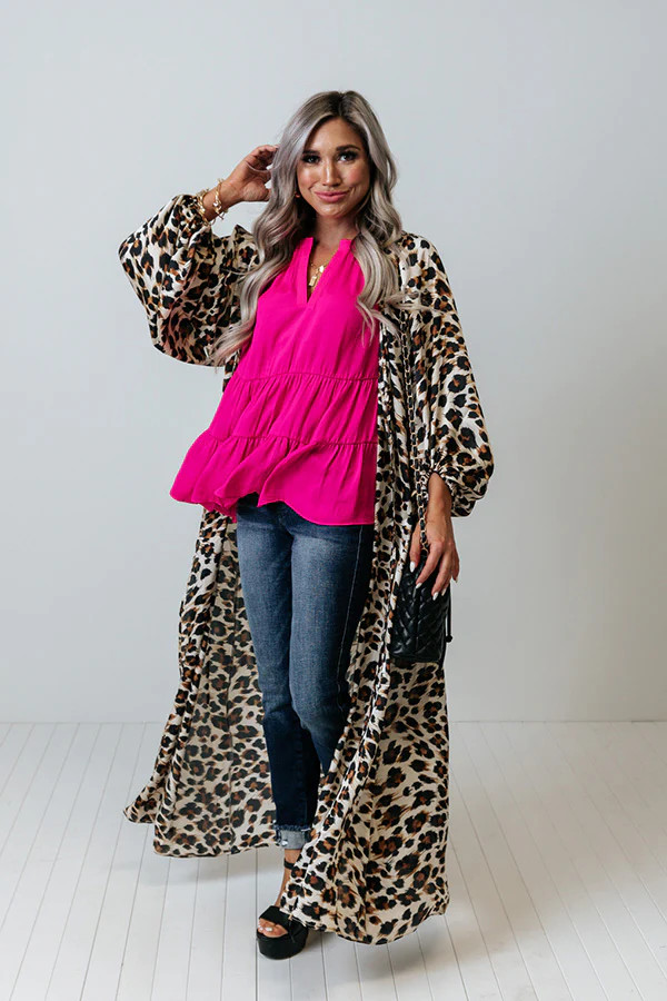 Bombshell Material Leopard Duster In Champagne | Impressions Online Boutique