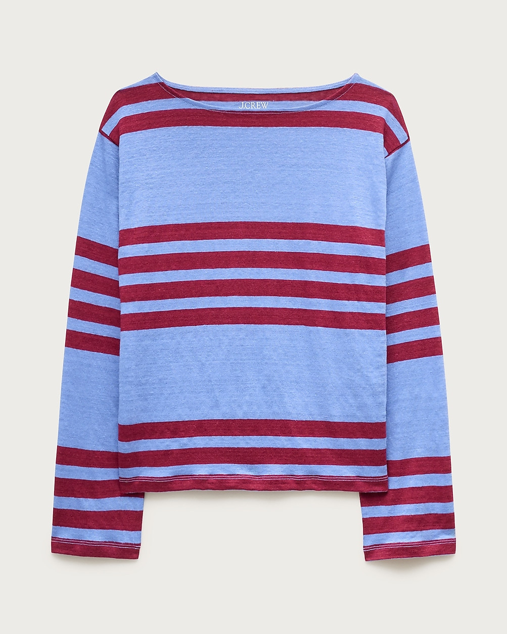 Relaxed boatneck linen long-sleeve T-shirt in stripe | J. Crew US