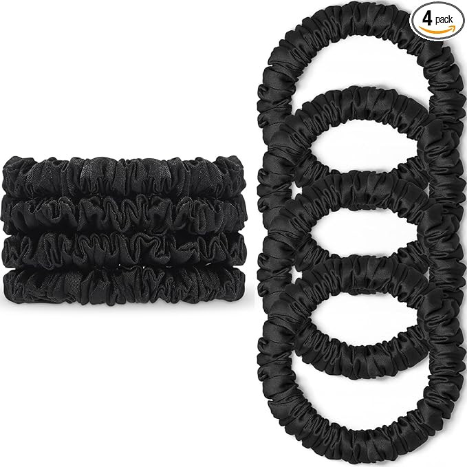 Scrunchies Hair Ties Silk Satin Scrunchy, WantGor Women 4PC Pure Mulberry Silk Skinny Elastic Scr... | Amazon (US)