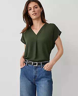 Mixed Media Pleat Front Top | Ann Taylor (US)