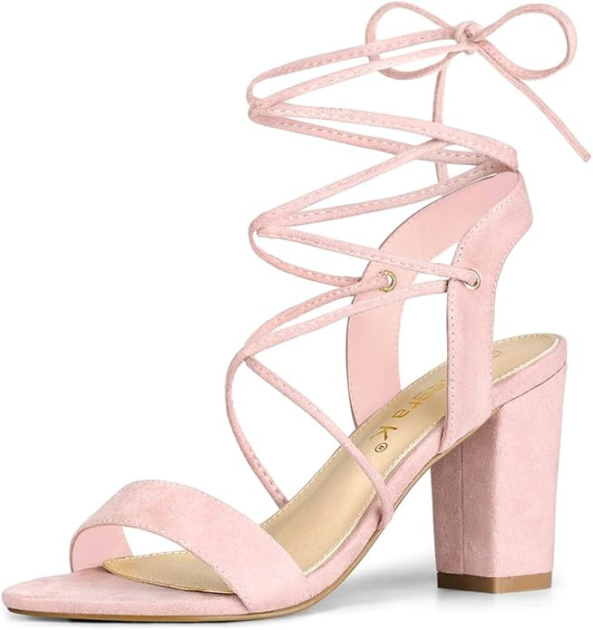 Allegra K Women's Lace Up Block High Heels Sandals | Amazon (US)