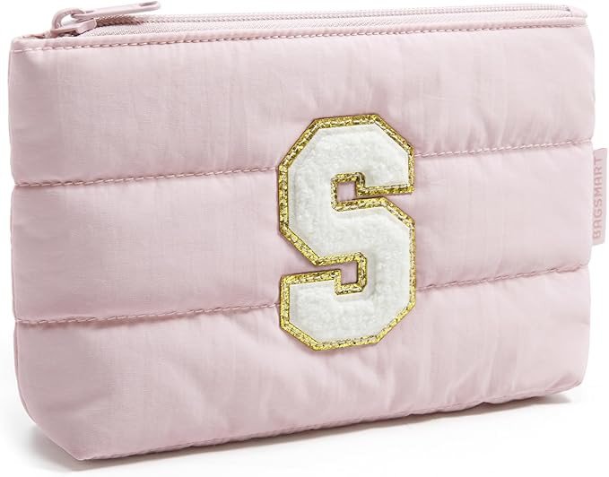BAGSMART Personalized Makeup Bag with Initial, Pink Small Cosmetic Travel Organizer, Water-Resist... | Amazon (US)