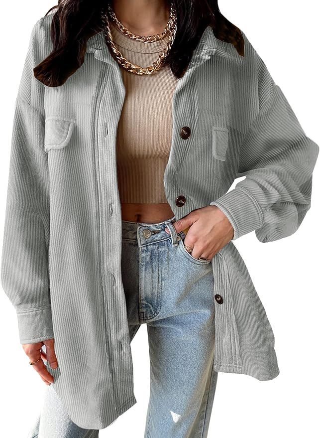 VICHYIE Womens Corduroy Shacket Blouses Button Down Shirts Pocket Long Sleeves Tops Jacket Coats | Amazon (US)