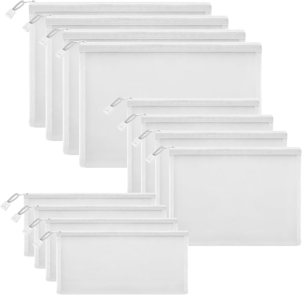 12 Pieces Zipper Nylon Mesh Pouch, Mesh Cosmetic Bags Makeup Bags Pencil Case, Multipurpose Trave... | Amazon (US)