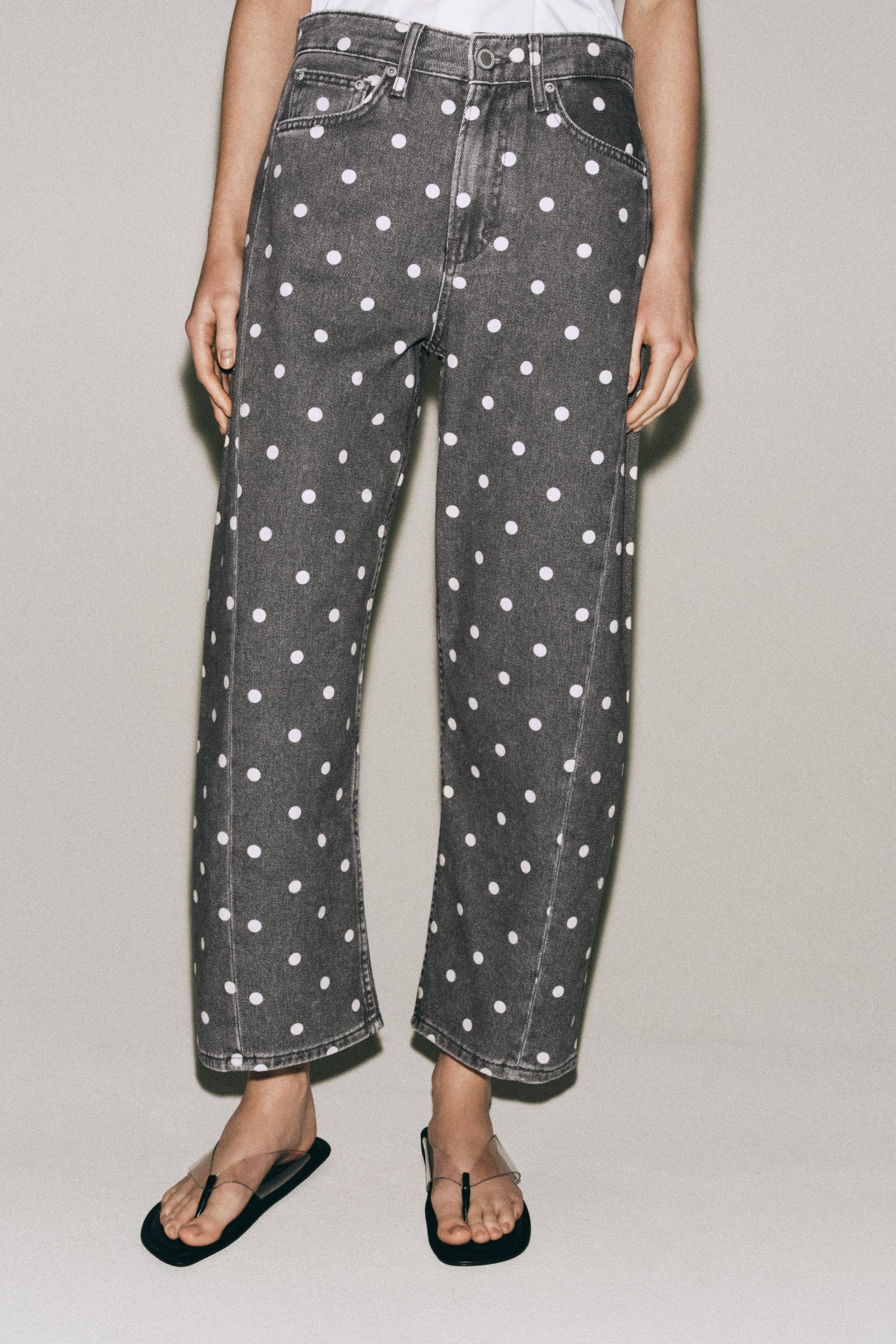 ZW COLLECTION MID-WAIST ANKLE RELAXED DOT JEANS | Zara UK