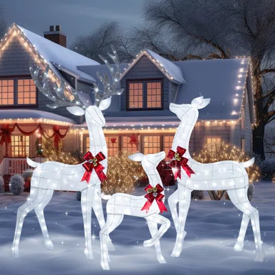 72Inch Light Up Reindeer Outdoor Christmas, 3-Piece 3D Lighted Christmas Deer Family Set with 240 LED Cool White Lights for Yard Patio Lawn Garden Par | Wayfair North America