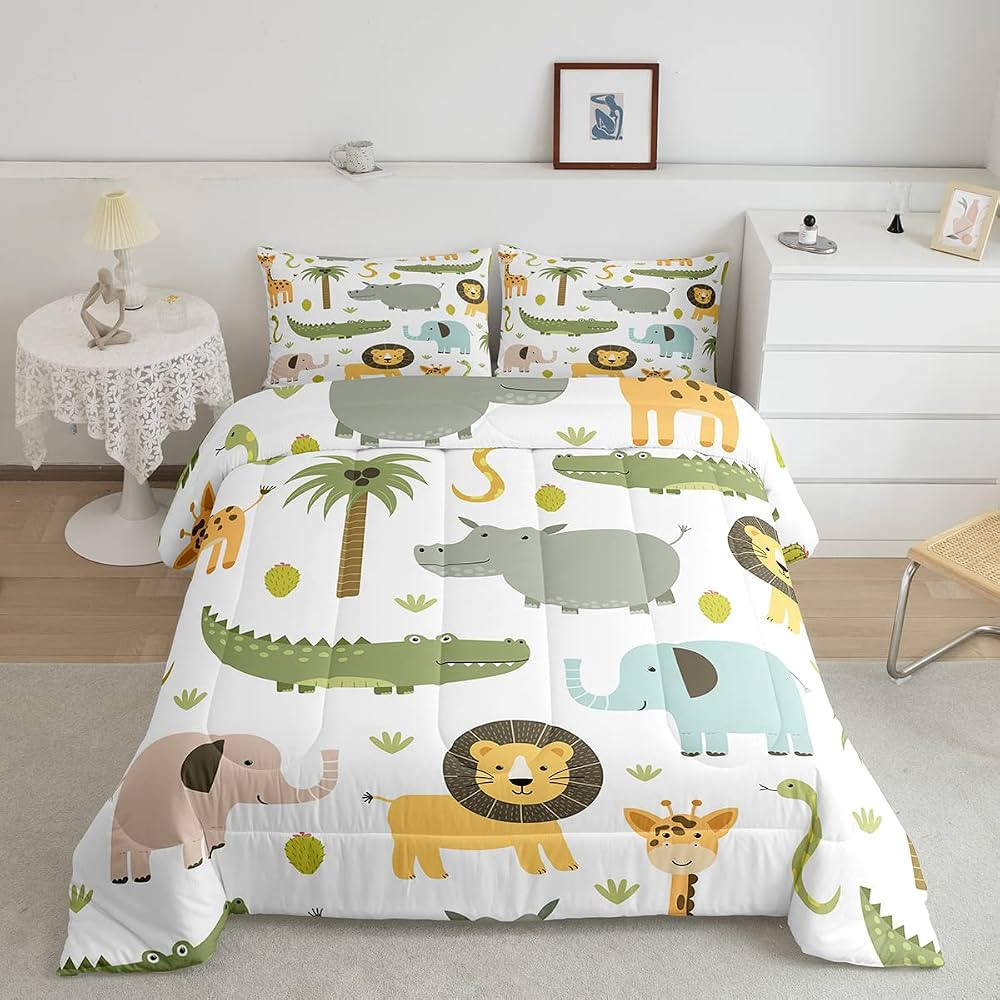Feelyou Wild Animals Comforter Set Safari Animals Print Comforter for Boys Girls Teens Cute Hippo... | Amazon (US)