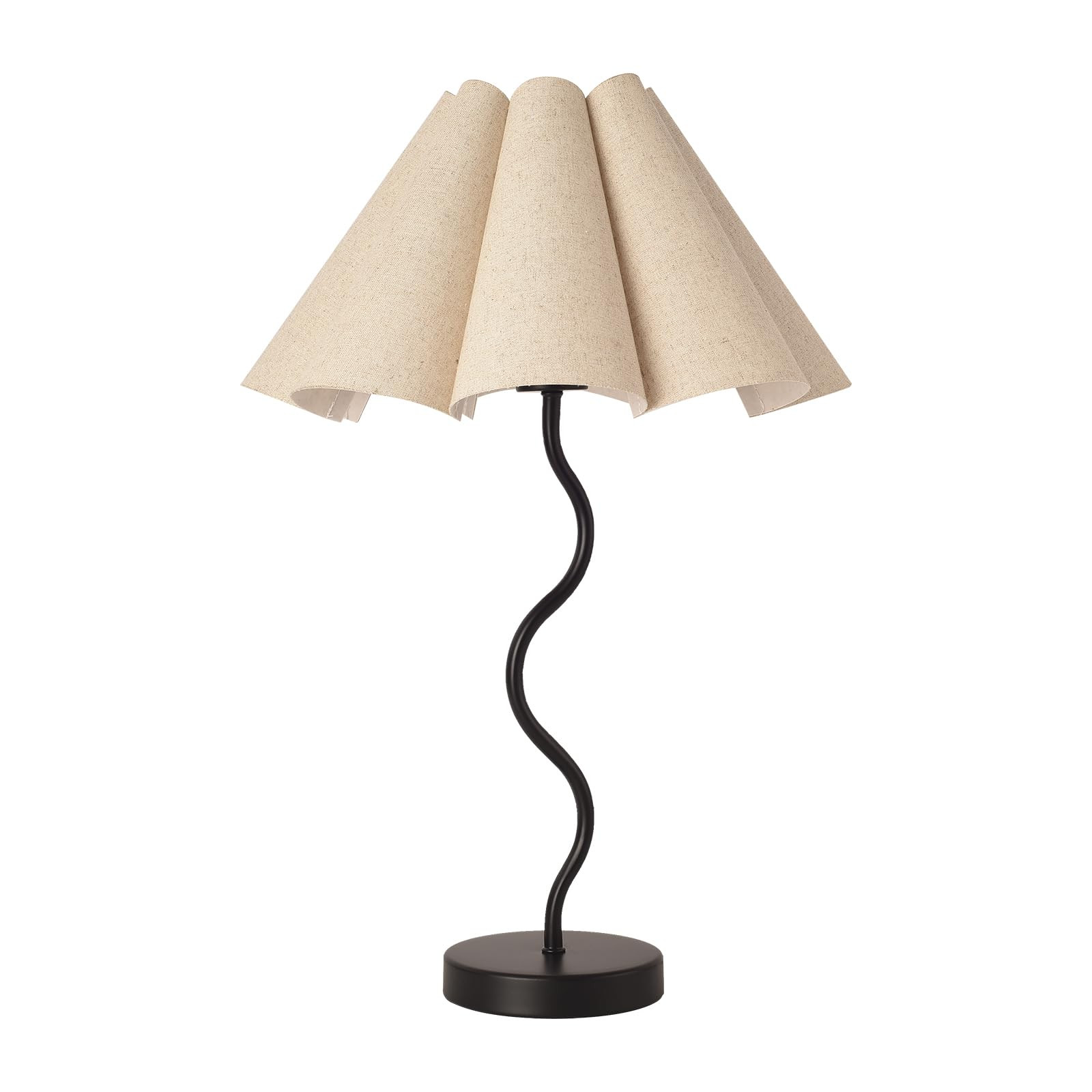KUNJOULAM Small Table Lamp, Bedside Nightstand Lamp with Umbrella Form Fabric Lampshade Black Bas... | Amazon (US)