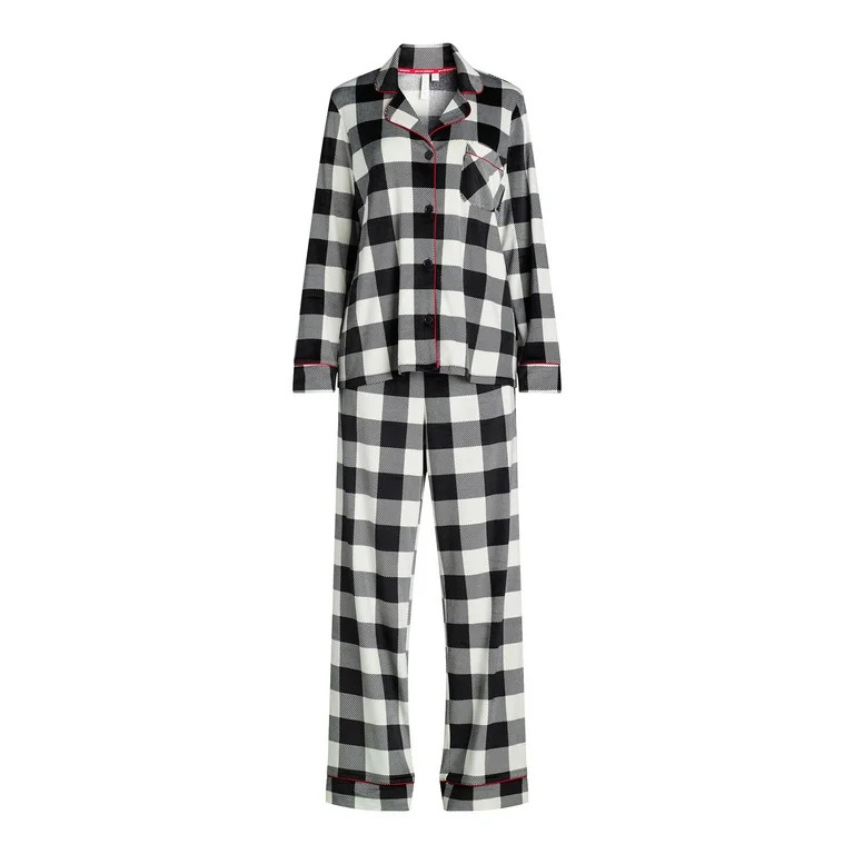 Joyspun Women's Velour Notch Collar Top and Pants Pajama Set, 2-Piece, Sizes S-3X | Walmart (US)