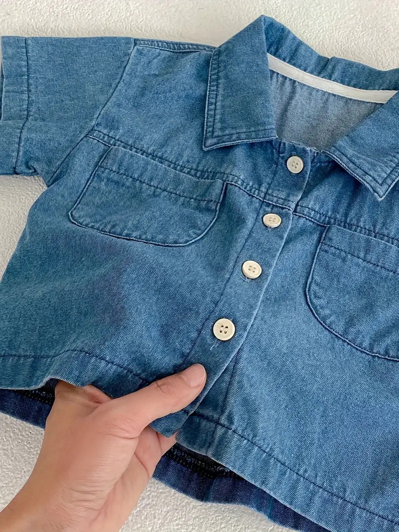 Baby's Trendy Denim Summer Outfit Short Sleeve Shirt Shorts - Temu | Temu Affiliate Program