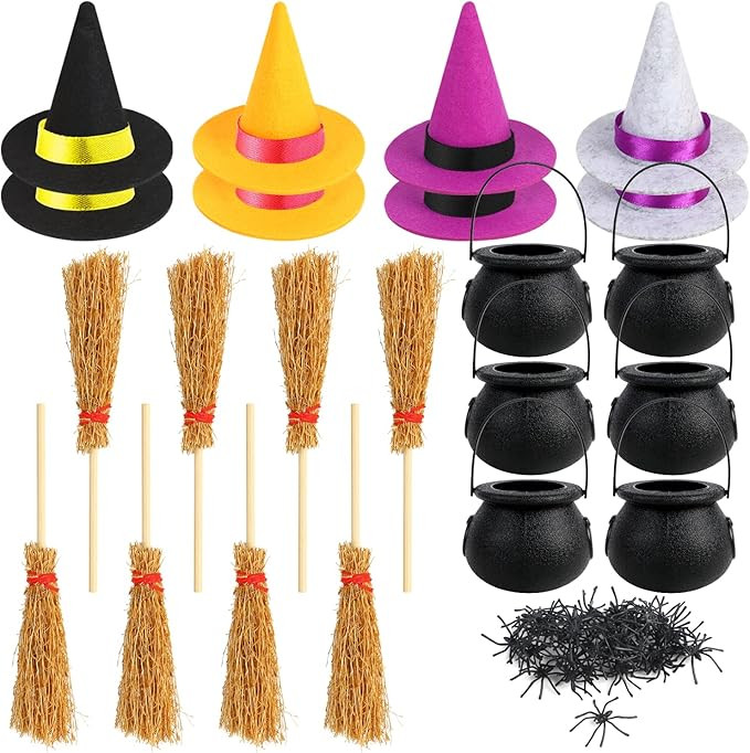 CCINEE 72Pcs Halloween Themed Party Supplies,Mini Black Cauldron Kettles Witch Hats Witch Brooms ... | Amazon (US)