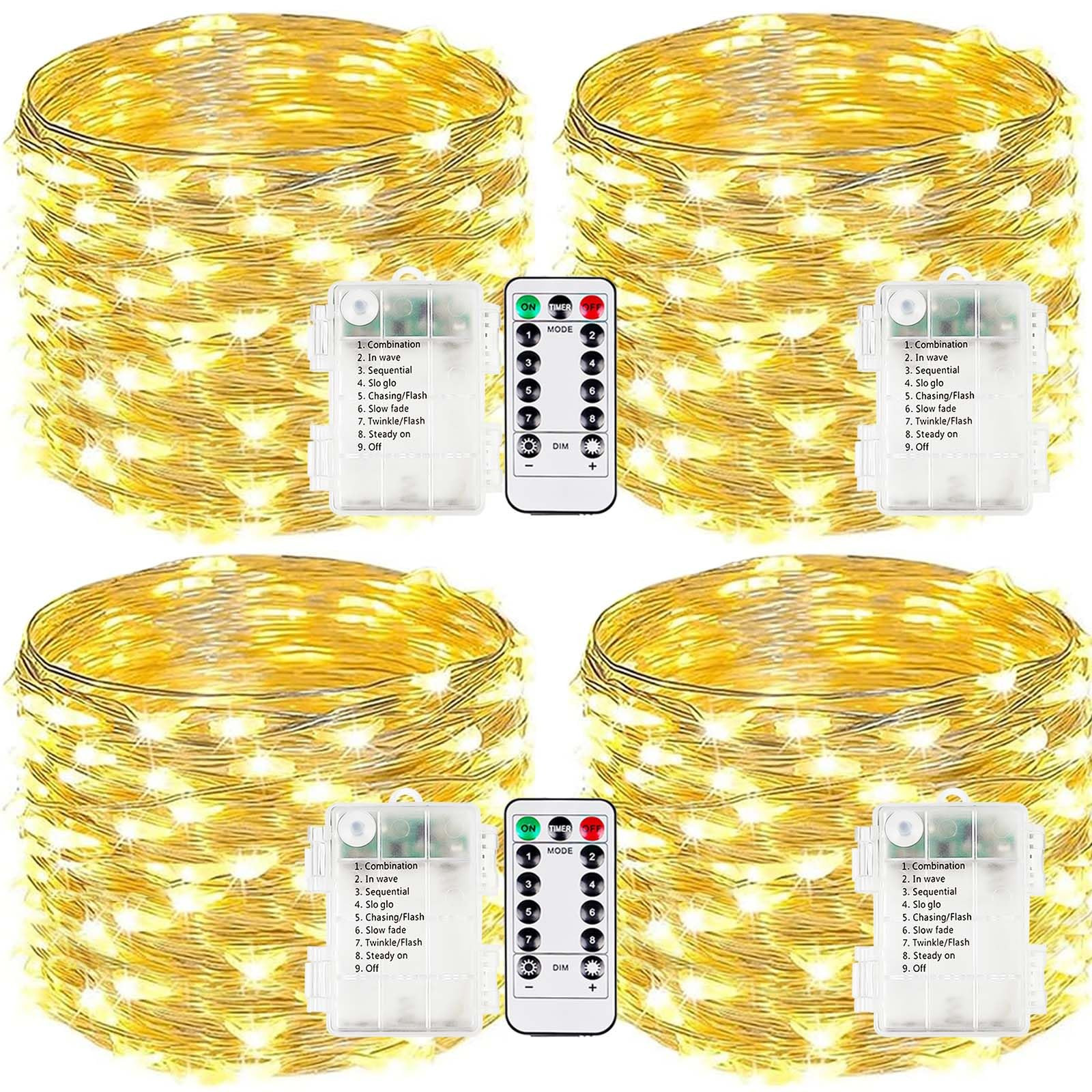 4-Pack Fairy Lights Battery Operated with Remote, Waterproof 33FT 100 LED Battery String Lights O... | Amazon (US)