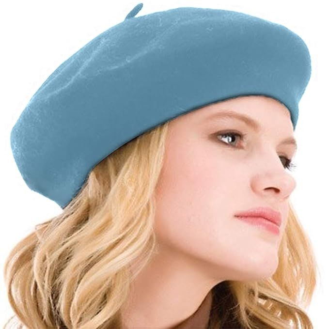 Kimming Womens Beret 100% Wool French Beret Solid Color Beanie Cap Hat | Amazon (US)