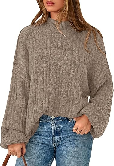 PRETTYGARDEN Womens Sweater 2025 Long Sleeve Crewneck Cable Knit Oversized Sweaters Pullover Expo... | Amazon (US)