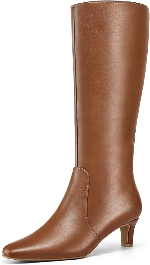 mysoft Women's Knee High Boots Kitten Heel Square Toe Fashion Tall Boots Side Zipper Long Boots | Amazon (US)