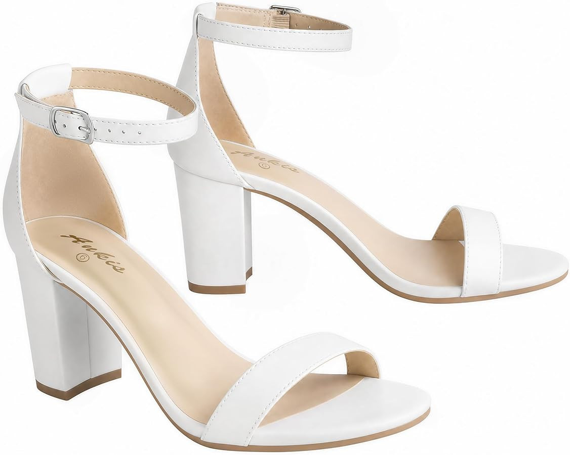 Ankis Heels for Women Open Toe Ankle Strap Chunky Heel Sandals 2.75 Inch | Amazon (US)